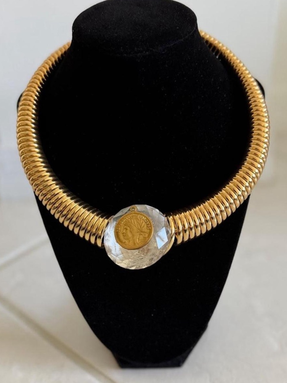 Vintage Gold-Tone Collar Necklace with Coin Pendant